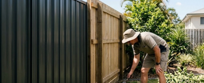 A man in Brisbane preparing a garden fence for storm season.