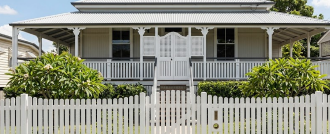 Classic white picket fence enhances the street appeal of a traditional Queenslander home.